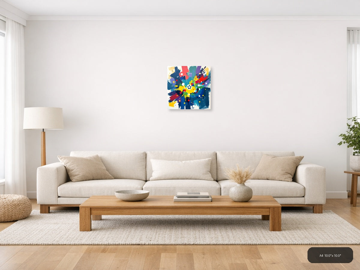 Vibrant Abstract Starburst with Colorful Brushstrokes Wall Art — A4 / Living Room