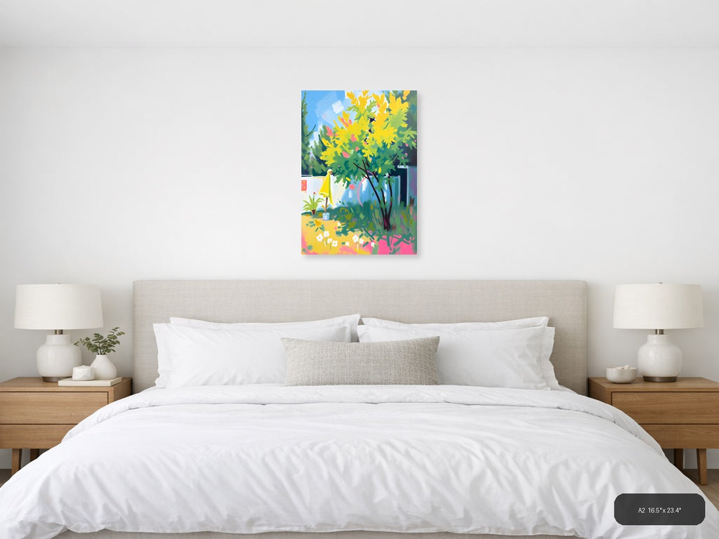 Vibrant Garden Oasis Abstract Yellow Flowers Wall Art — A2 / Bedroom