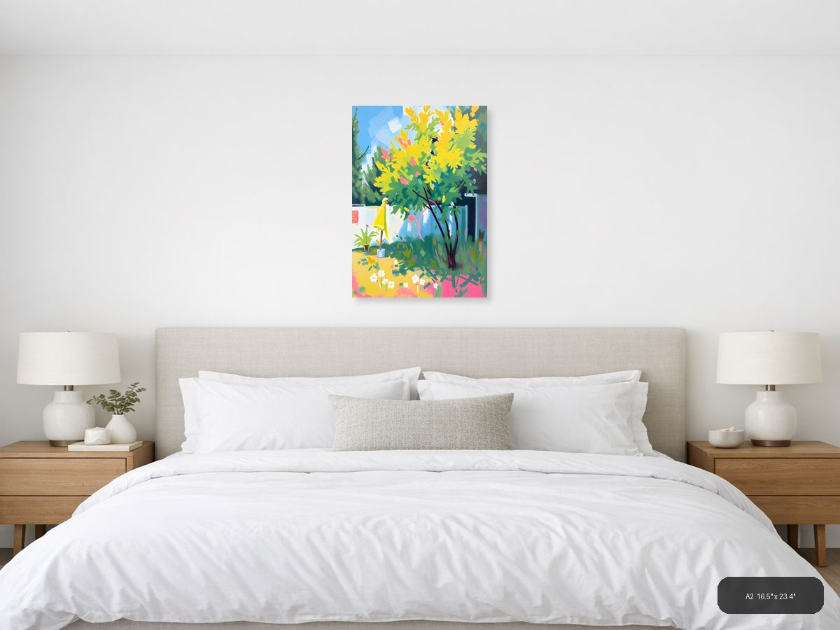 Vibrant Garden Oasis Abstract Yellow Flowers Wall Art — A2 / Bedroom