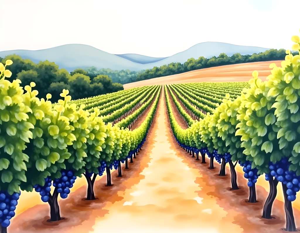 Vineyard Landscape Watercolor Wall Art