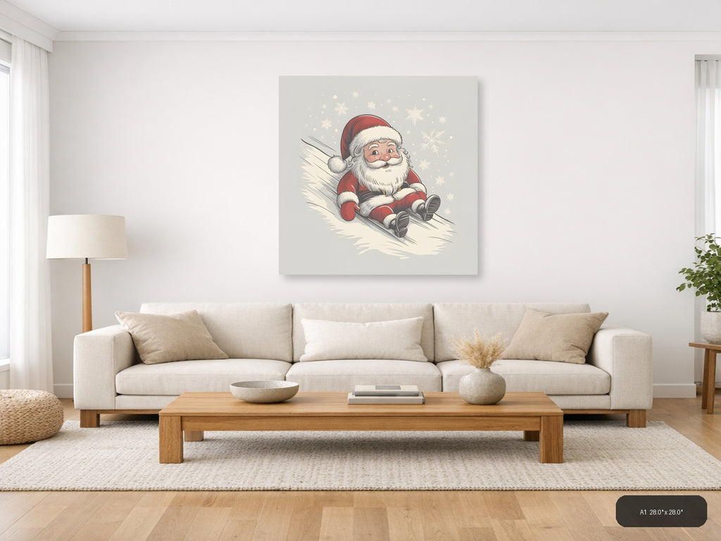 Santa Skiing Line Art Christmas Wall Art — A1 / Living Room