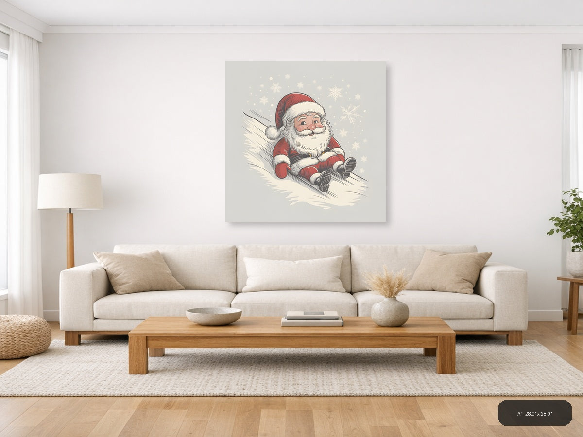Santa Skiing Line Art Christmas Wall Art — A1 / Living Room