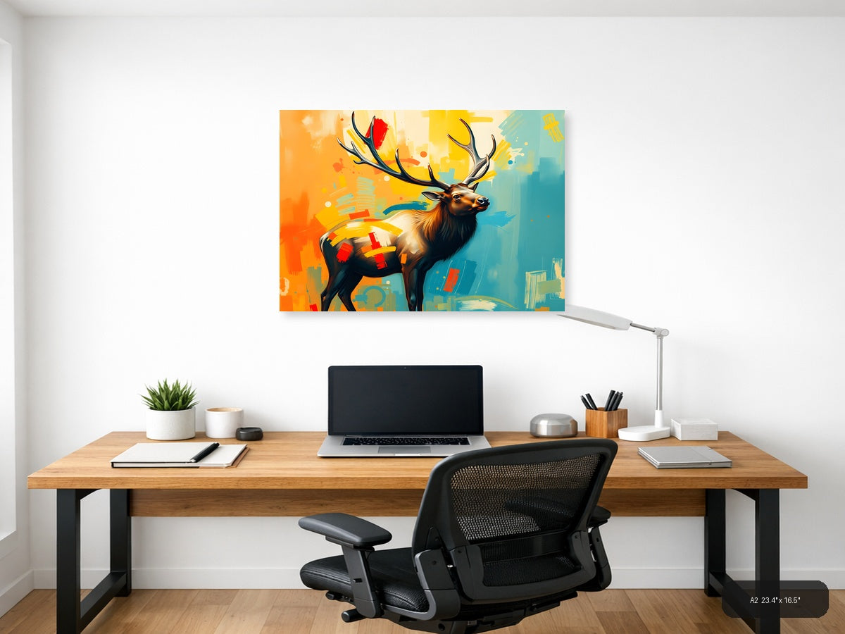 Abstract Elk with Colorful Geometric Patterns Wall Art — A2 / Office