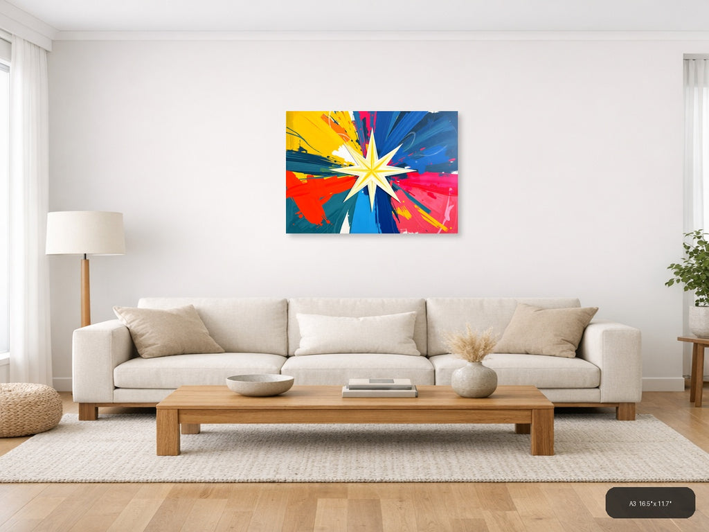 Vibrant Star Burst Abstract Explosion Wall Art — A3 / Living Room