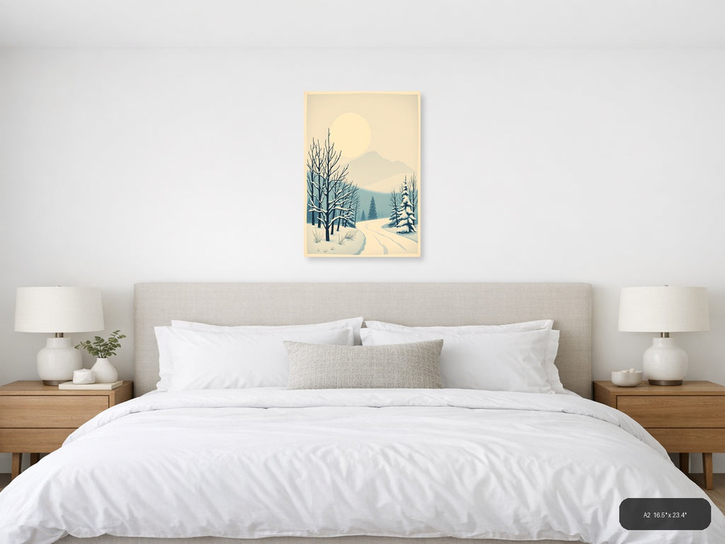 Vintage Winter Landscape with Snow-Covered Trees Wall Art — A2 / Bedroom