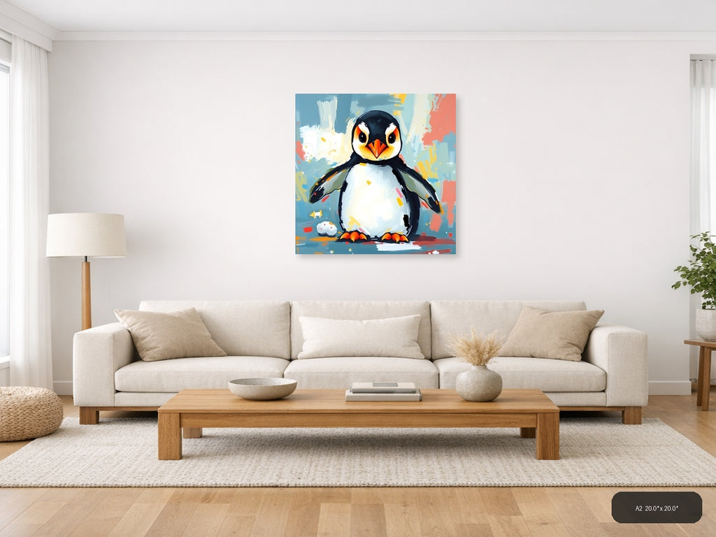 Colorful Abstract Penguin Modern Wall Art — A2 / Living Room