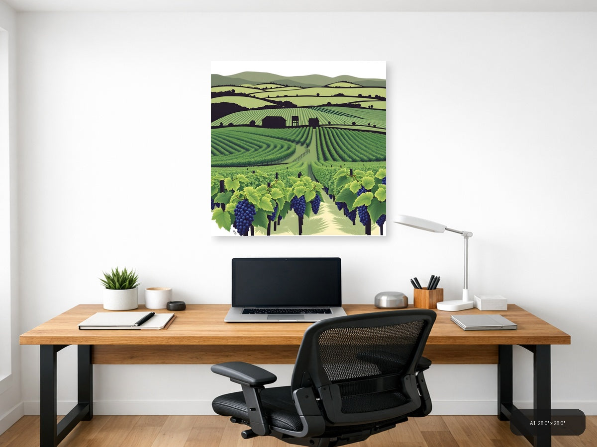 Minimalist Vineyard Landscape with Rolling Hills Wall Art — A1 / Office