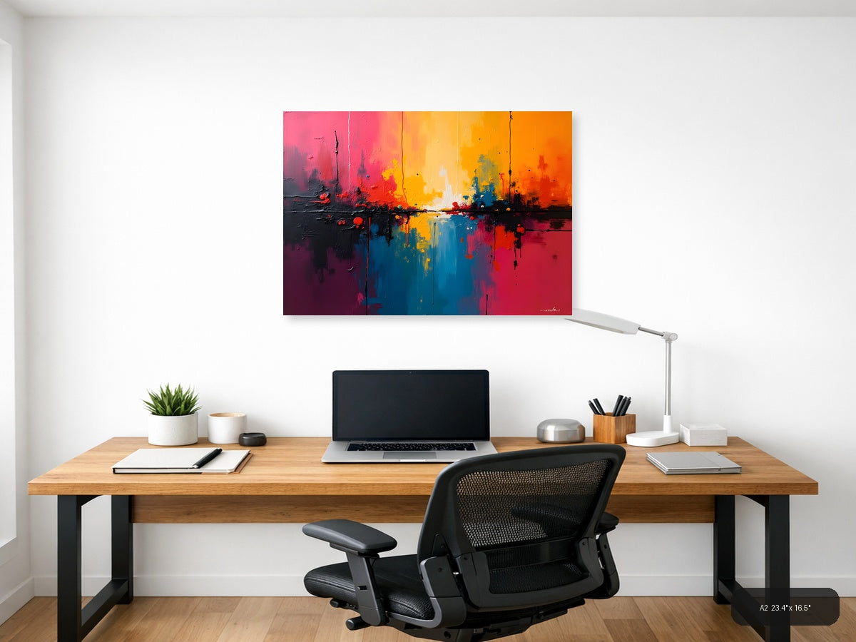 Vibrant Abstract Sunset Reflection Landscape Wall Art — A2 / Office
