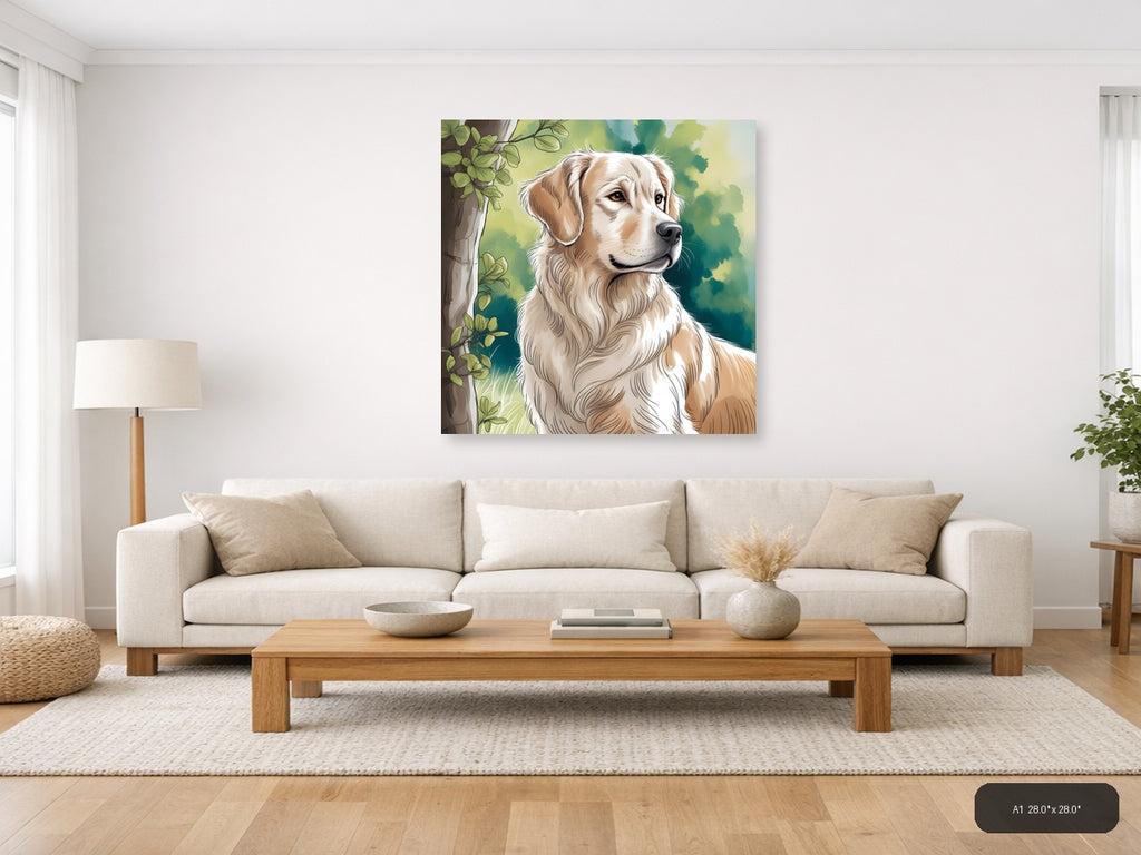 Golden Retriever Portrait Line Art Wall Art — A1 / Living Room