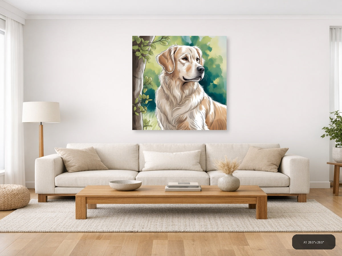 Golden Retriever Portrait Line Art Wall Art — A1 / Living Room