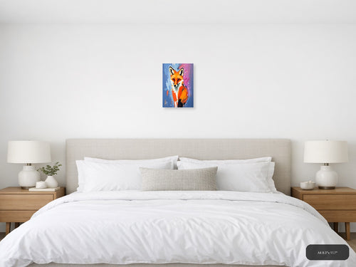 Abstract Fox Portrait: Vibrant Orange & Blue Wall Art — A4 / Bedroom