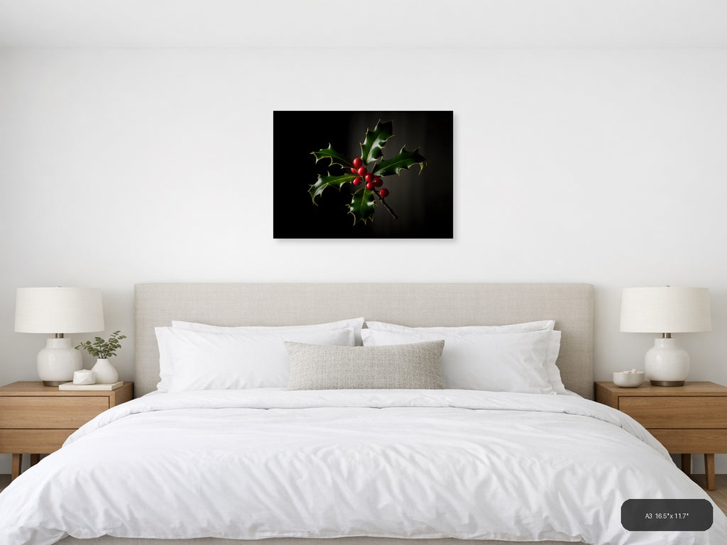 Holly Branch with Red Berries Photography Wall Art — A3 / Bedroom