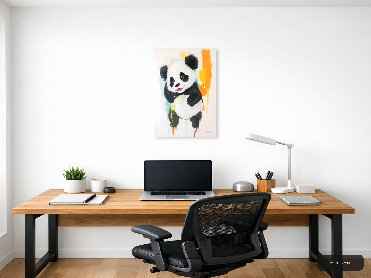 Smiling Panda Abstract Watercolor Portrait Wall Art — A2 / Office