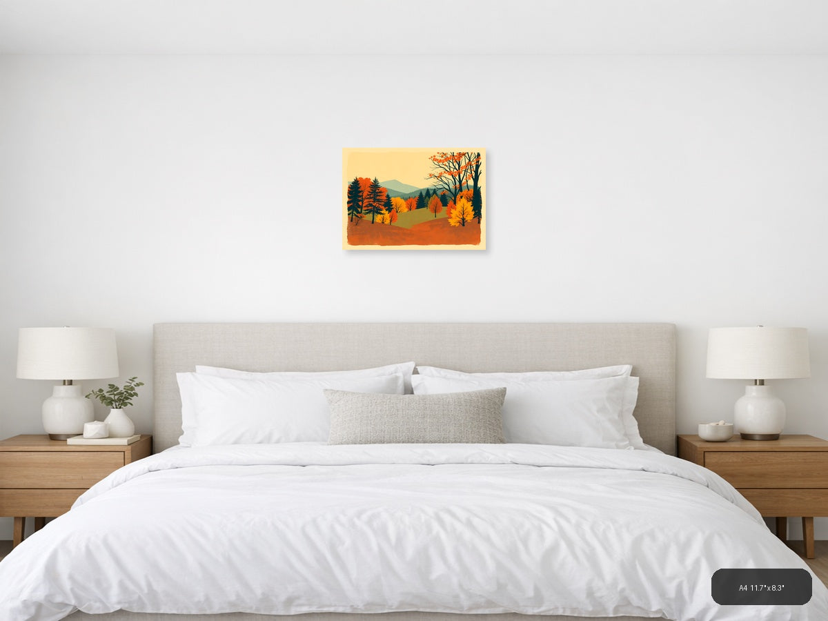 Vintage Autumn Forest Mountain Landscape Wall Art — A4 / Bedroom