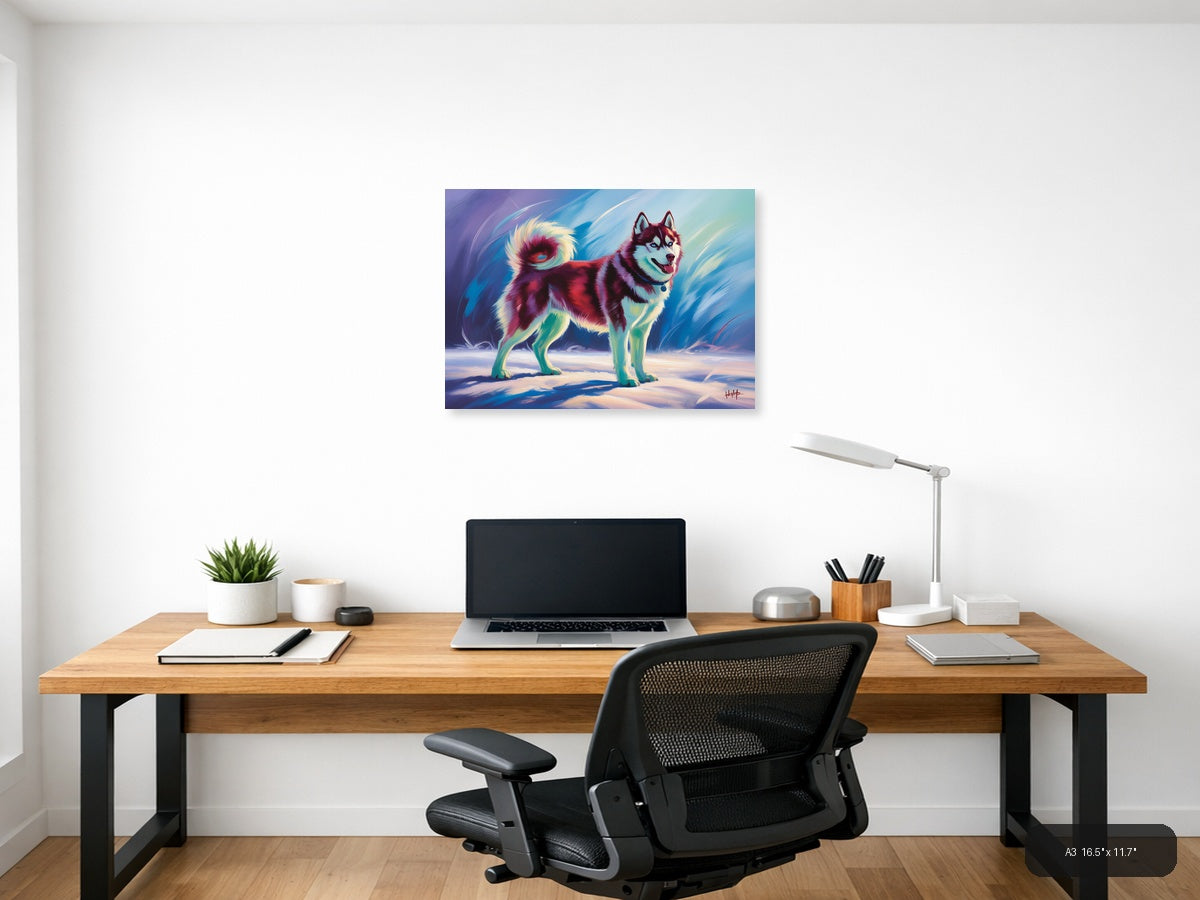 Vibrant Abstract Husky Dog Portrait Wall Art — A3 / Office