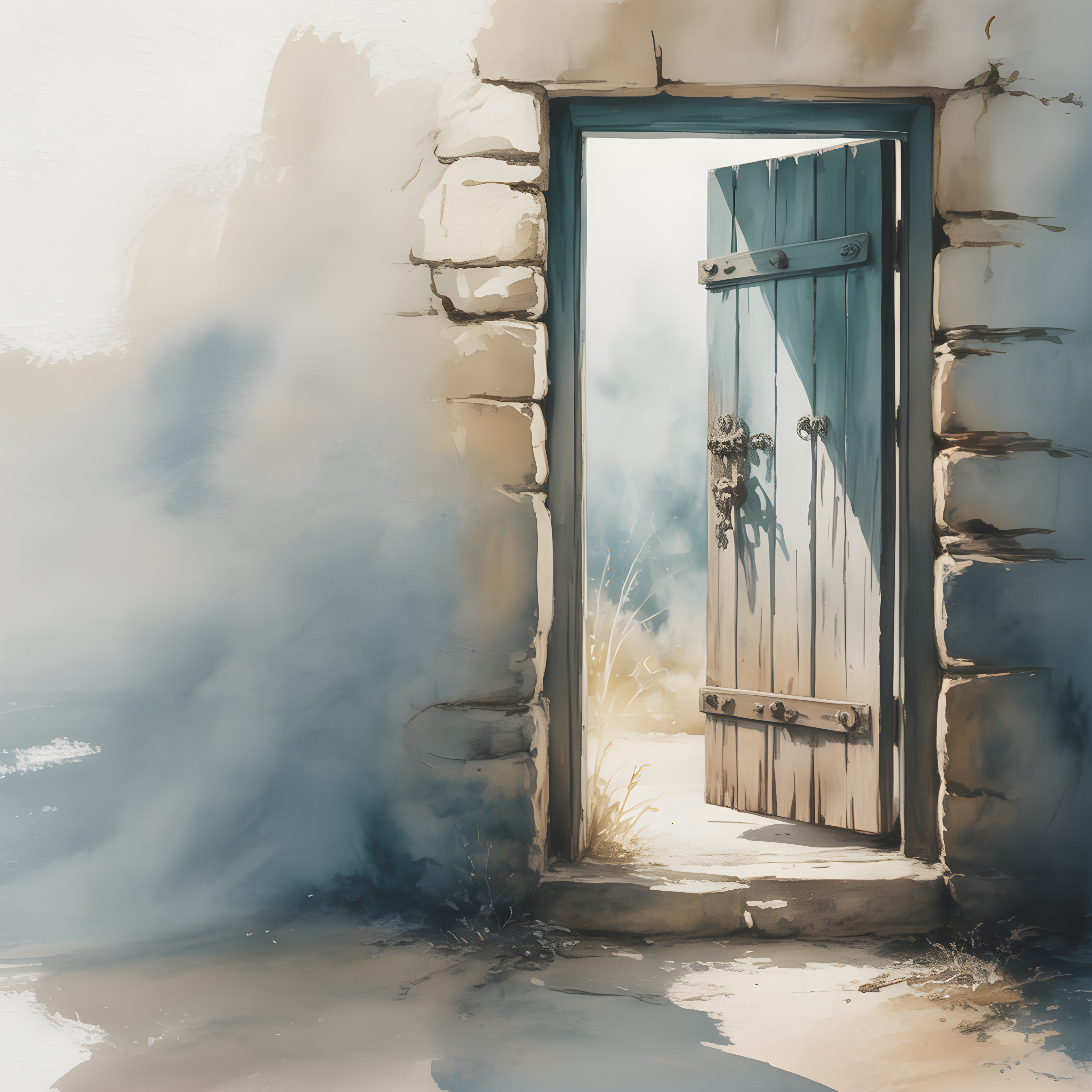 Rustic Wooden Door Watercolor Painting Wall Art