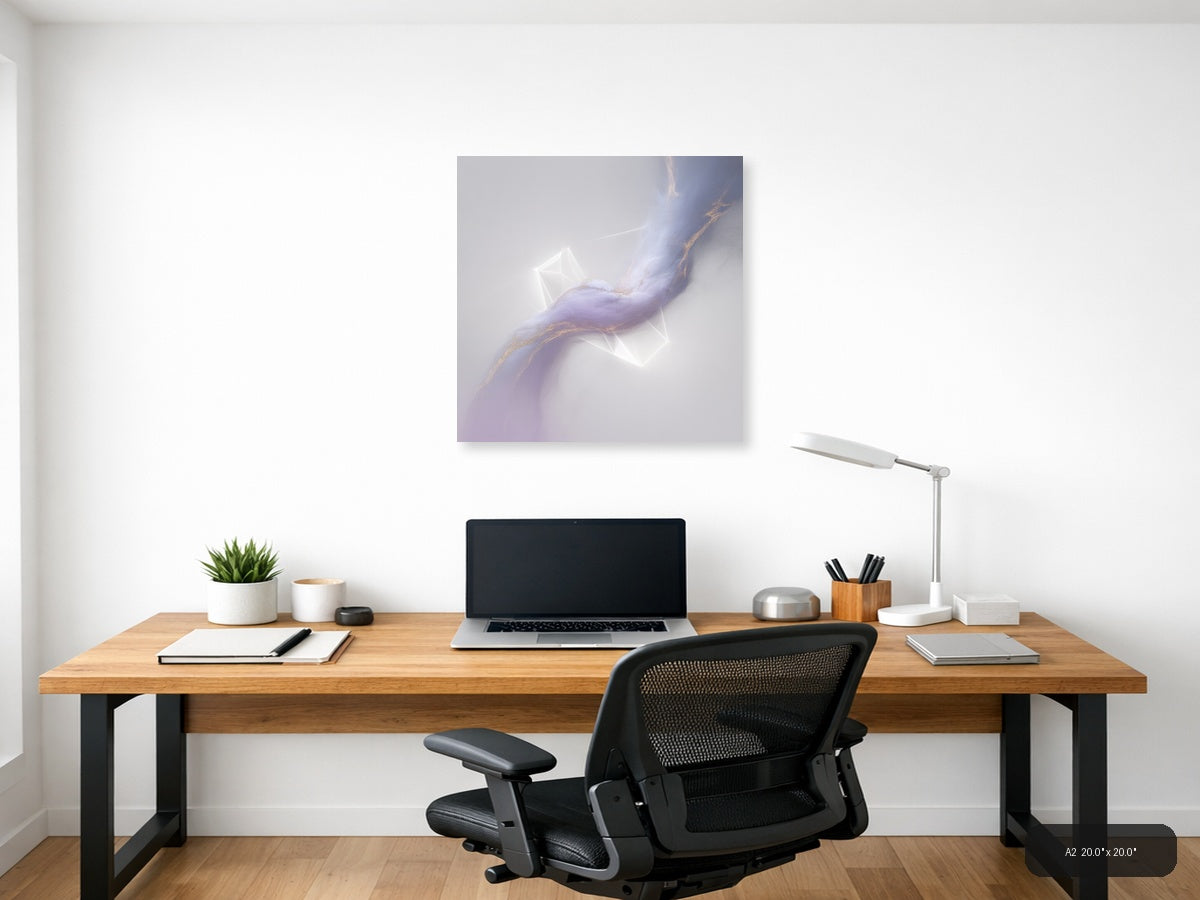Abstract Lavender Flow with Gold Accents Minimalist Wall Art — A2 / Office