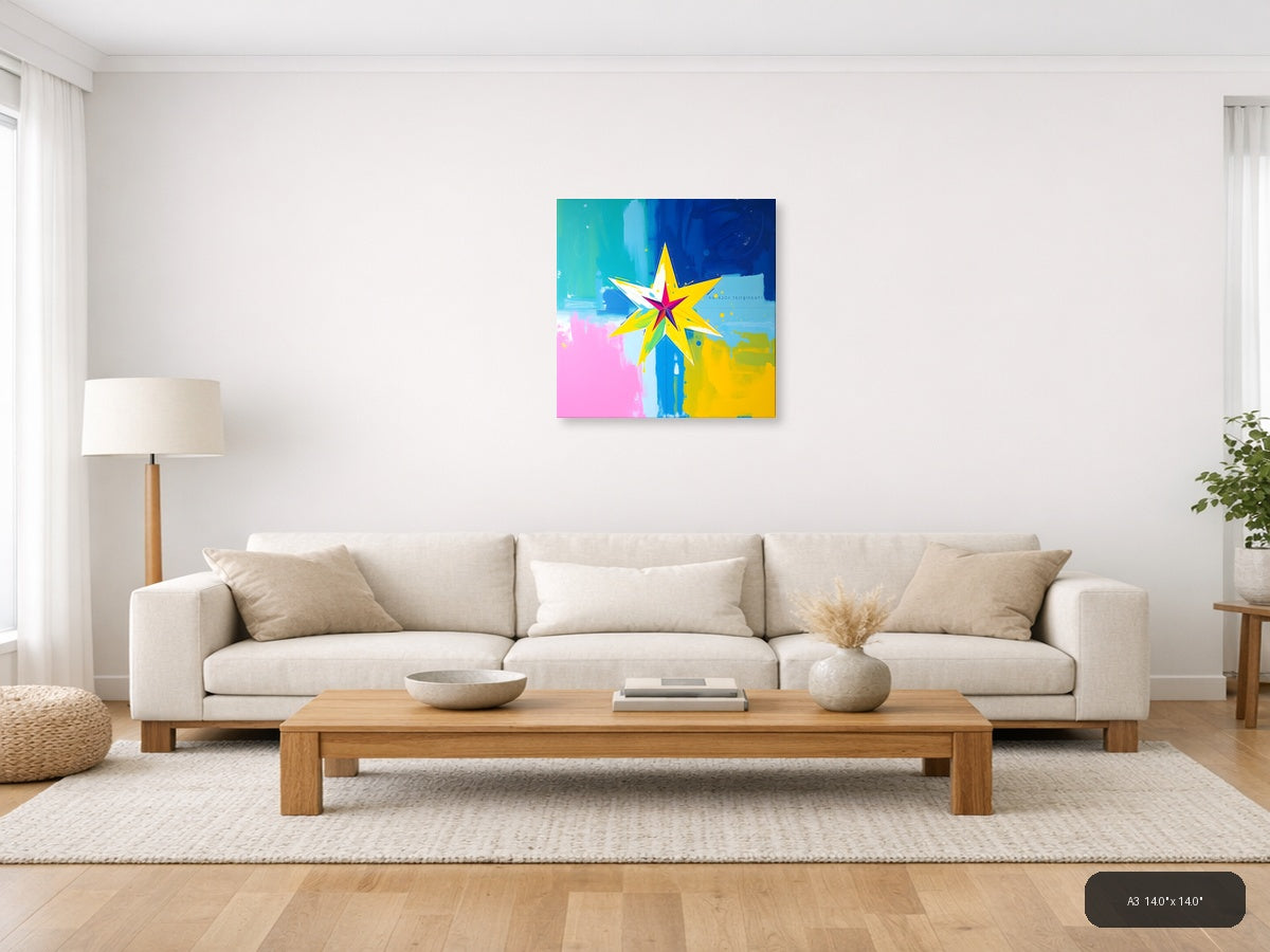 Vibrant Abstract Star Burst Colorful Wall Art — A3 / Living Room