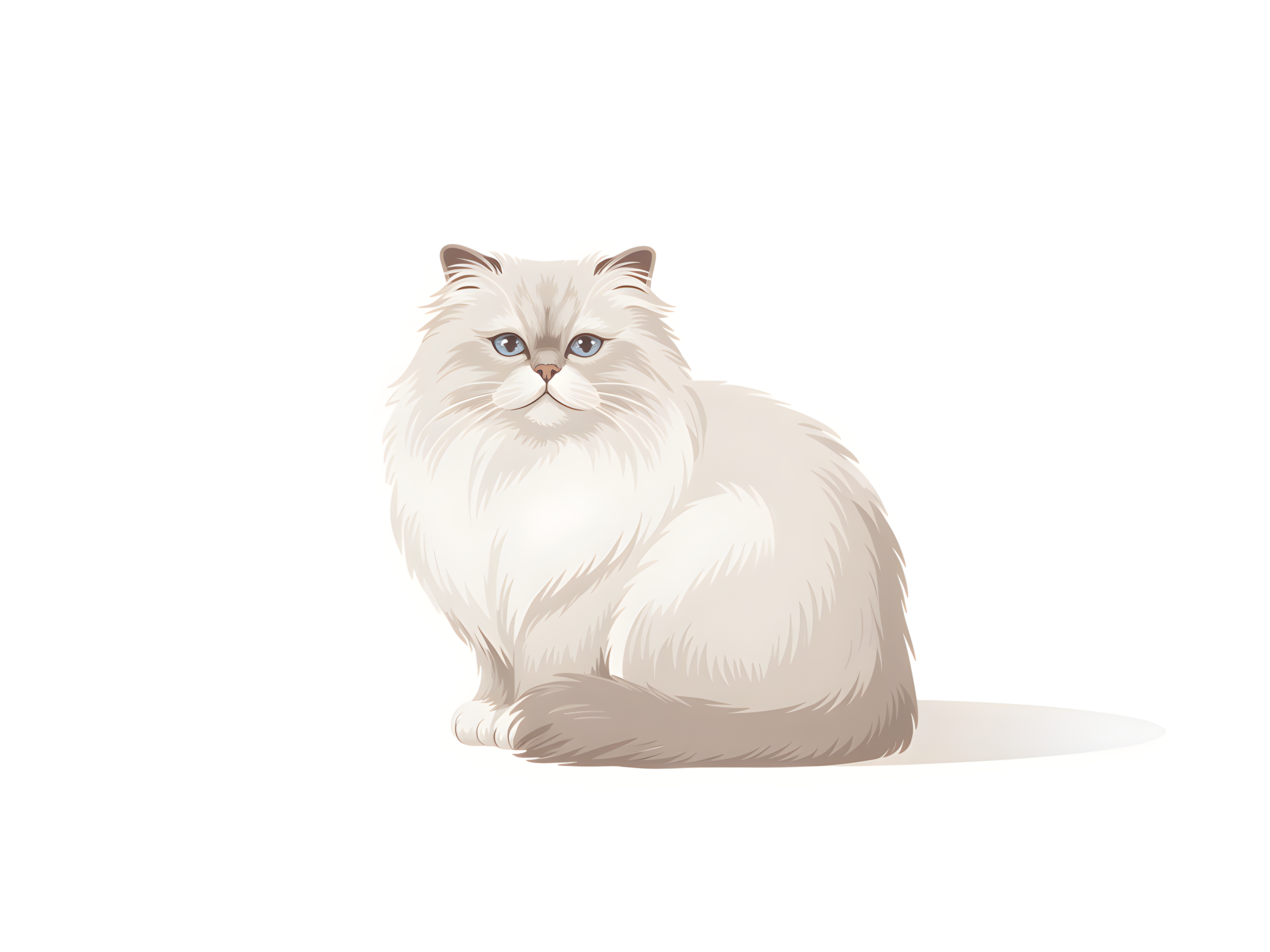 Minimalist White Fluffy Cat Portrait Wall Art