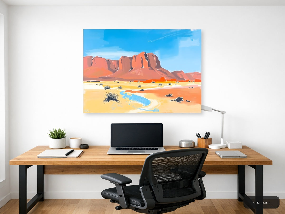 Abstract Desert Landscape with Red Rock Formation Wall Art — A1 / Office