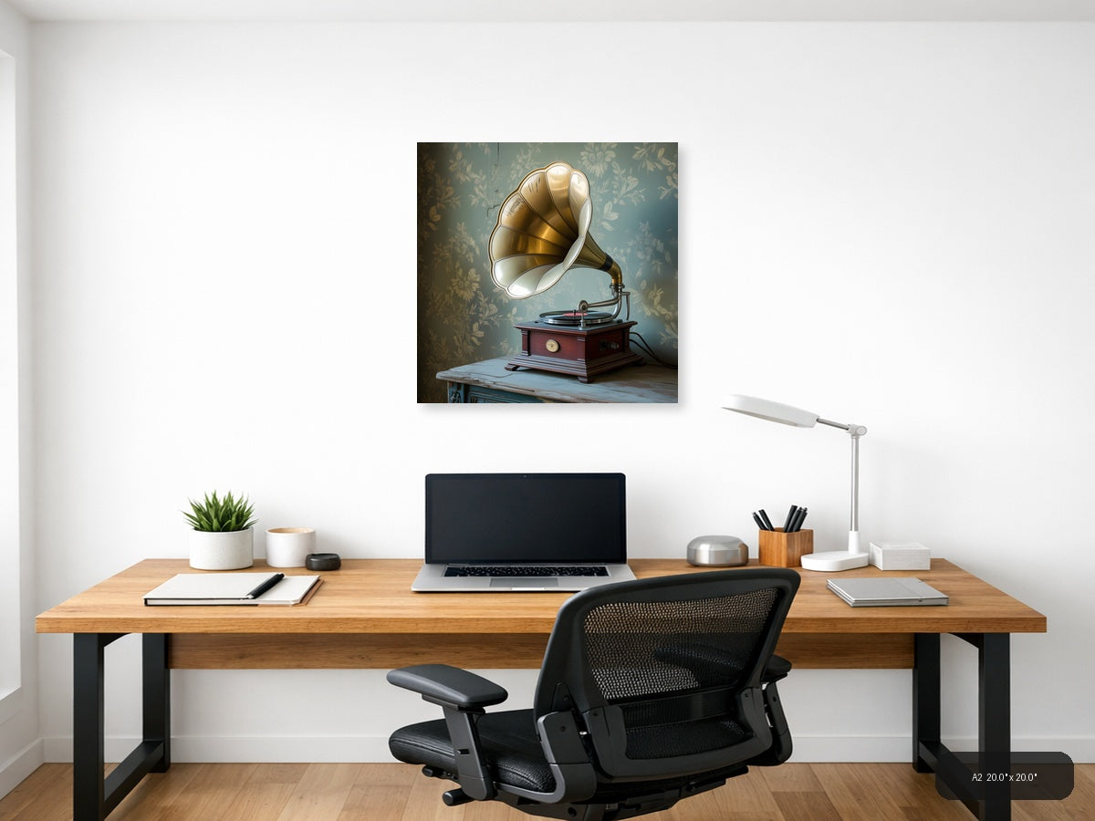 Vintage Gramophone with Horn Speaker Wall Art — A2 / Office