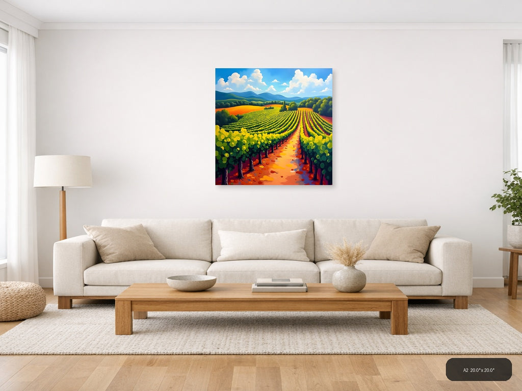 Vibrant Vineyard Landscape Abstract Wall Art — A2 / Living Room