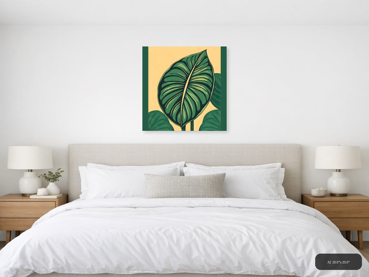 Vintage Green Leaf Botanical Illustration Wall Art — A2 / Bedroom