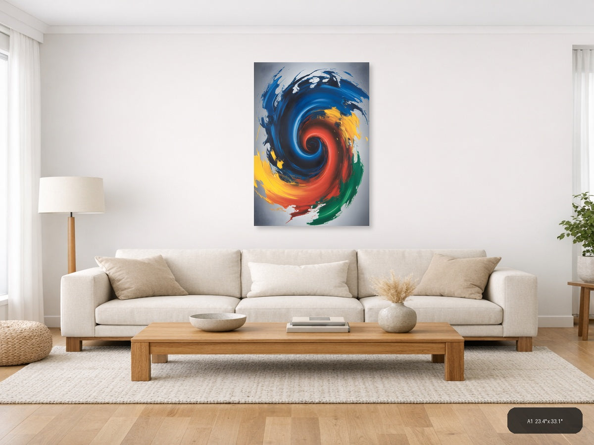 Abstract Spiral Galaxy Blue Red Yellow Wall Art — A1 / Living Room