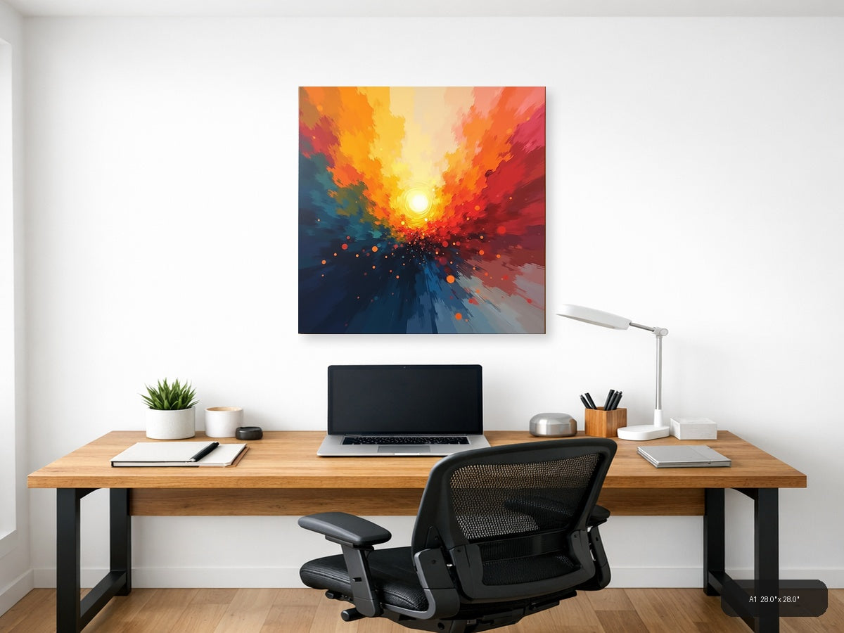 Abstract Radiant Sunset Explosion Orange Red Wall Art — A1 / Office