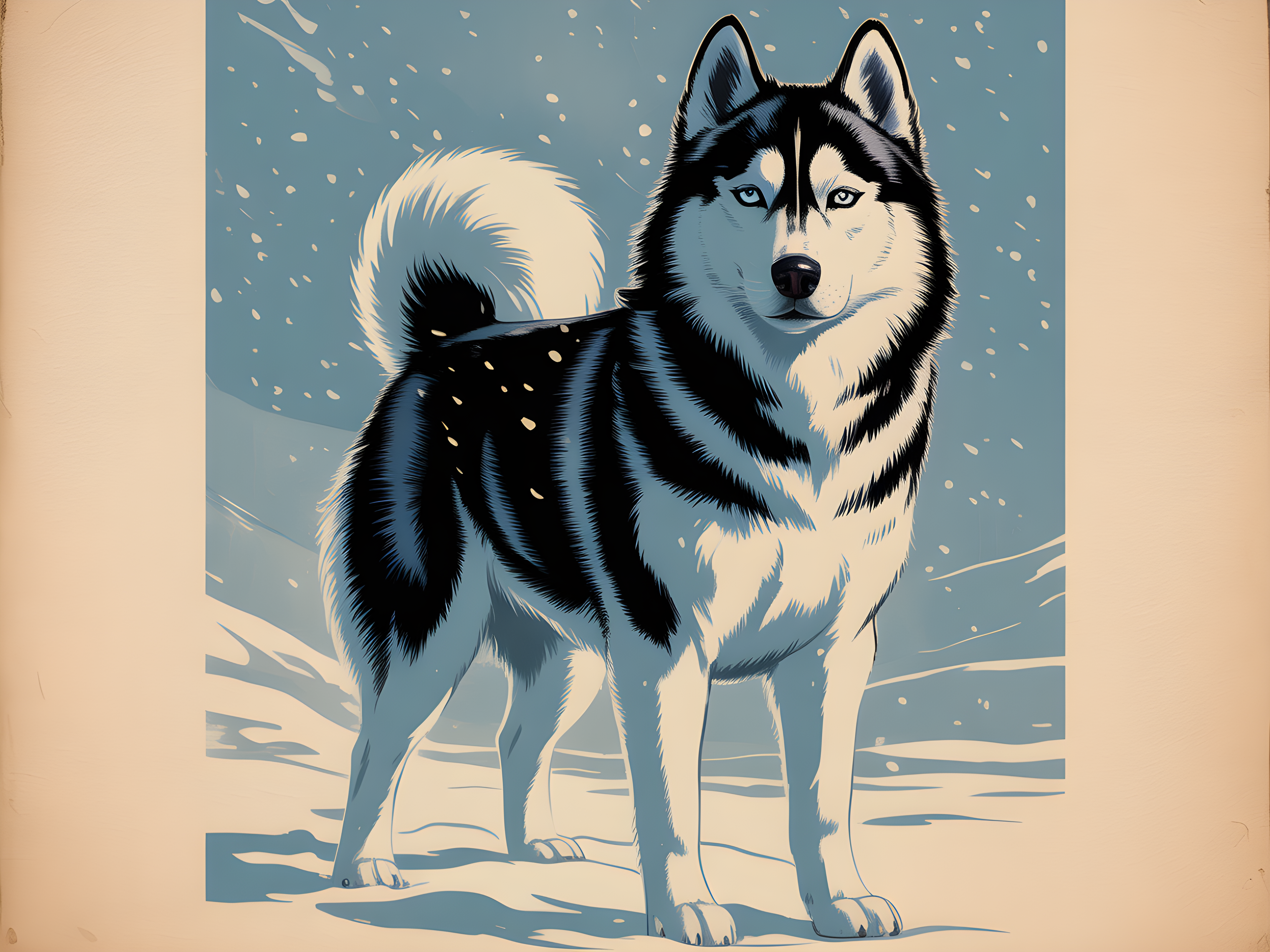 Husky in Snow - Vintage Winter Dog Wall Art