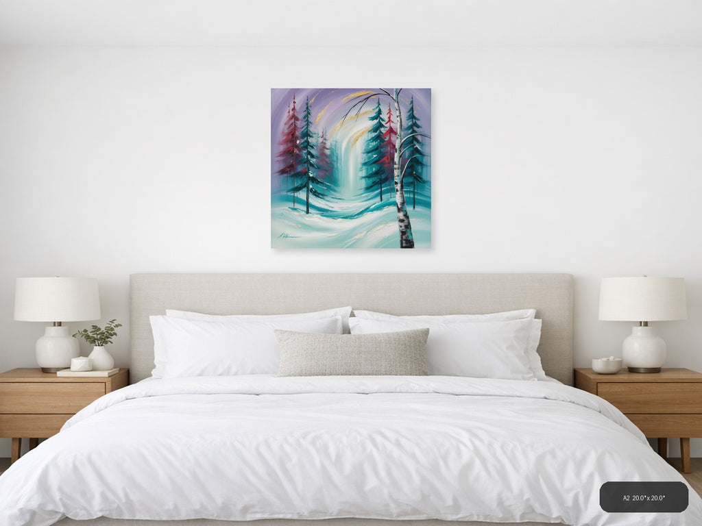 Abstract Winter Forest with Turquoise Waterfall Wall Art — A2 / Bedroom