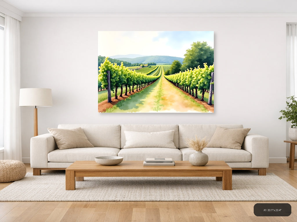 Vineyard Path Watercolor Landscape Wall Art — A1 / Living Room