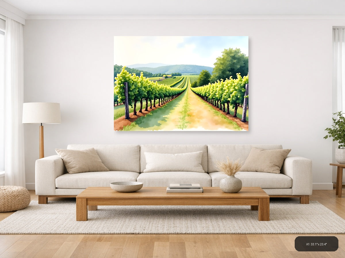 Vineyard Path Watercolor Landscape Wall Art — A1 / Living Room