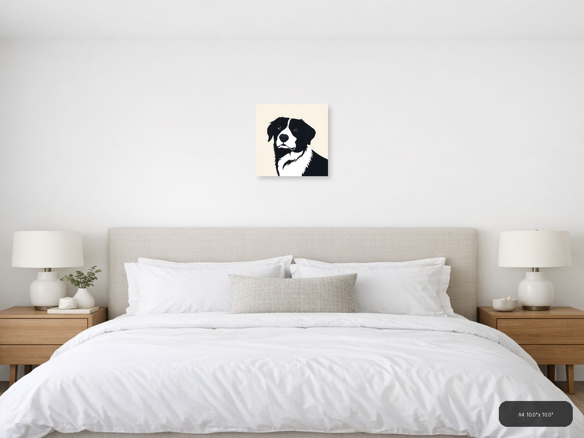 Black and White Dog Portrait Minimalist Wall Art — A4 / Bedroom