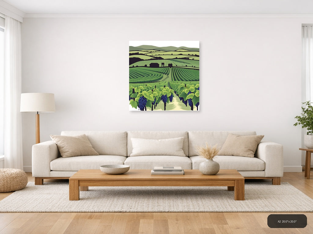 Minimalist Vineyard Landscape with Rolling Hills Wall Art — A2 / Living Room