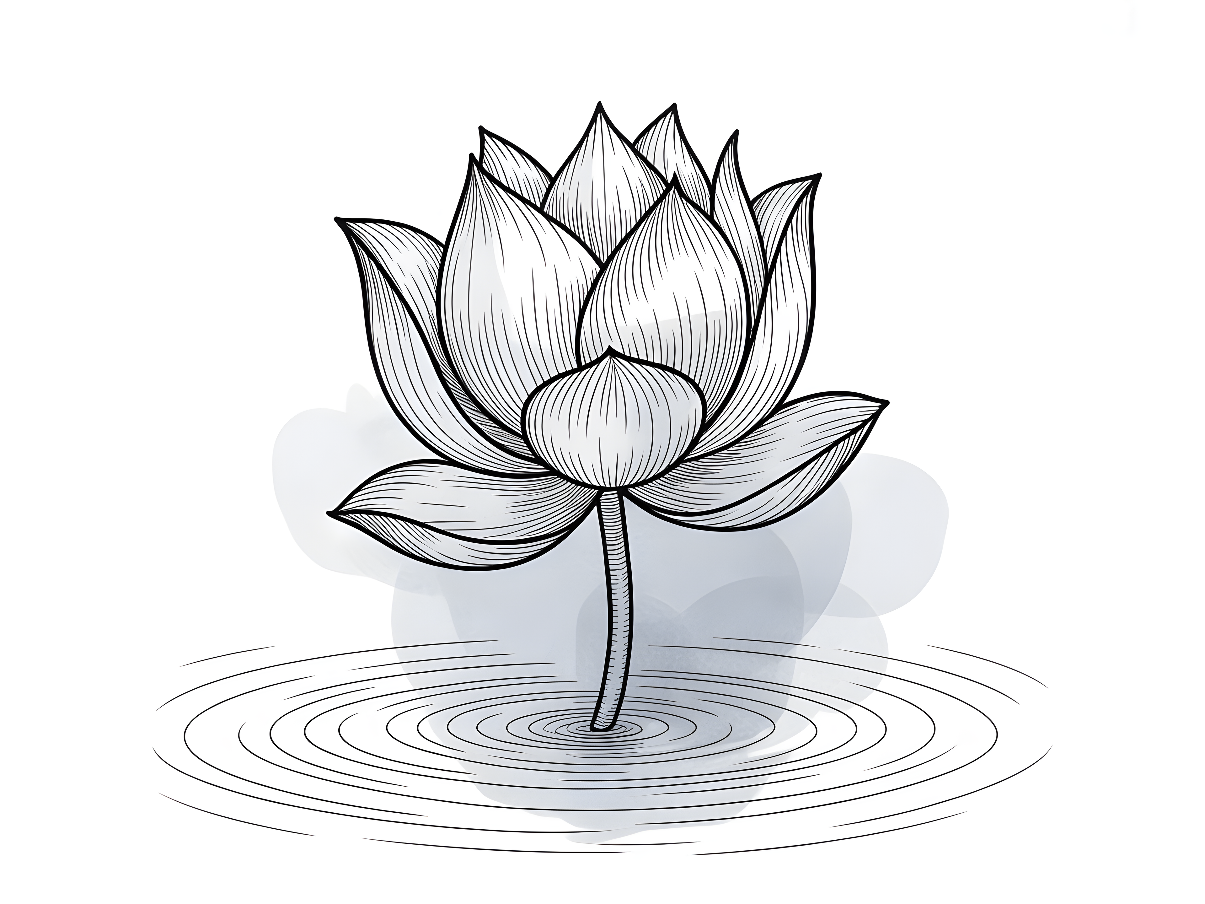 Lotus Flower Line Art with Ripple Water Effect Wall Art