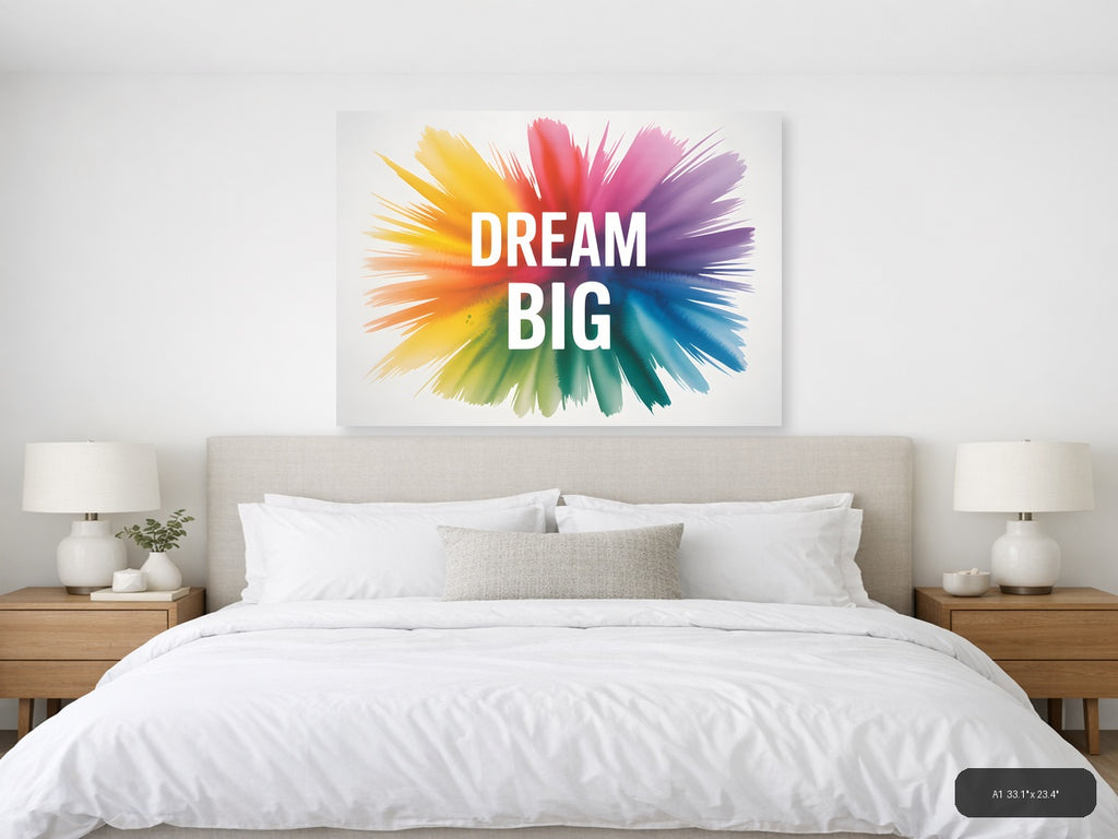 Dream Big Watercolor Burst Motivational Wall Art — A1 / Bedroom