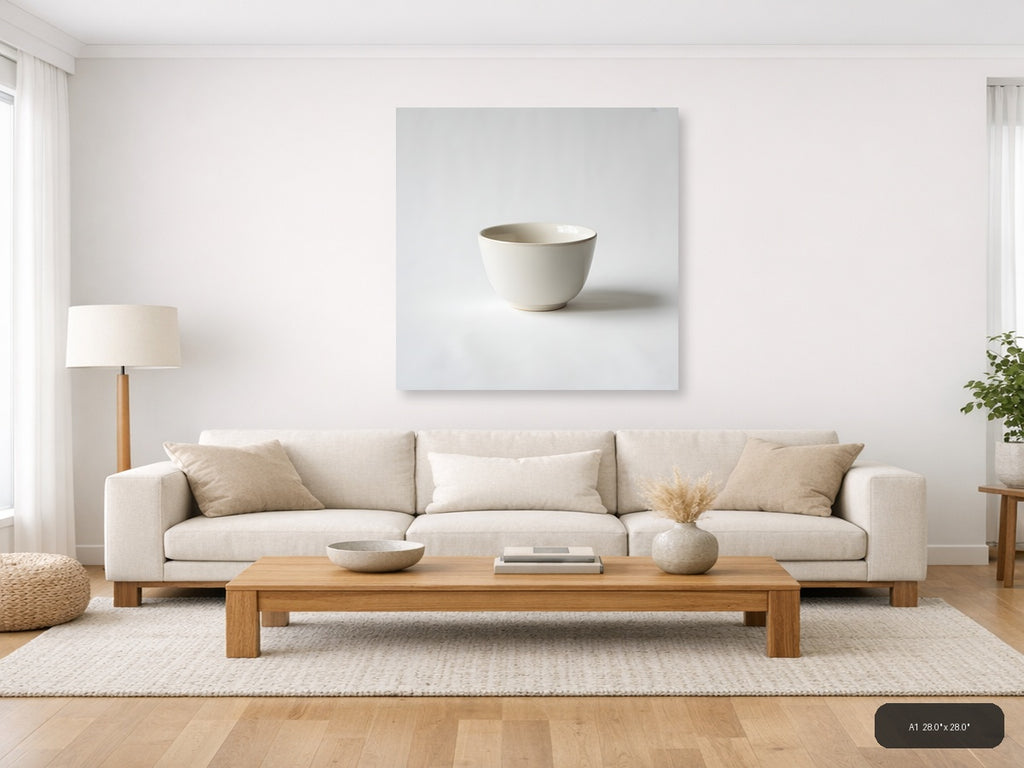 Minimalist Cream Ceramic Bowl Square Wall Art — A1 / Living Room