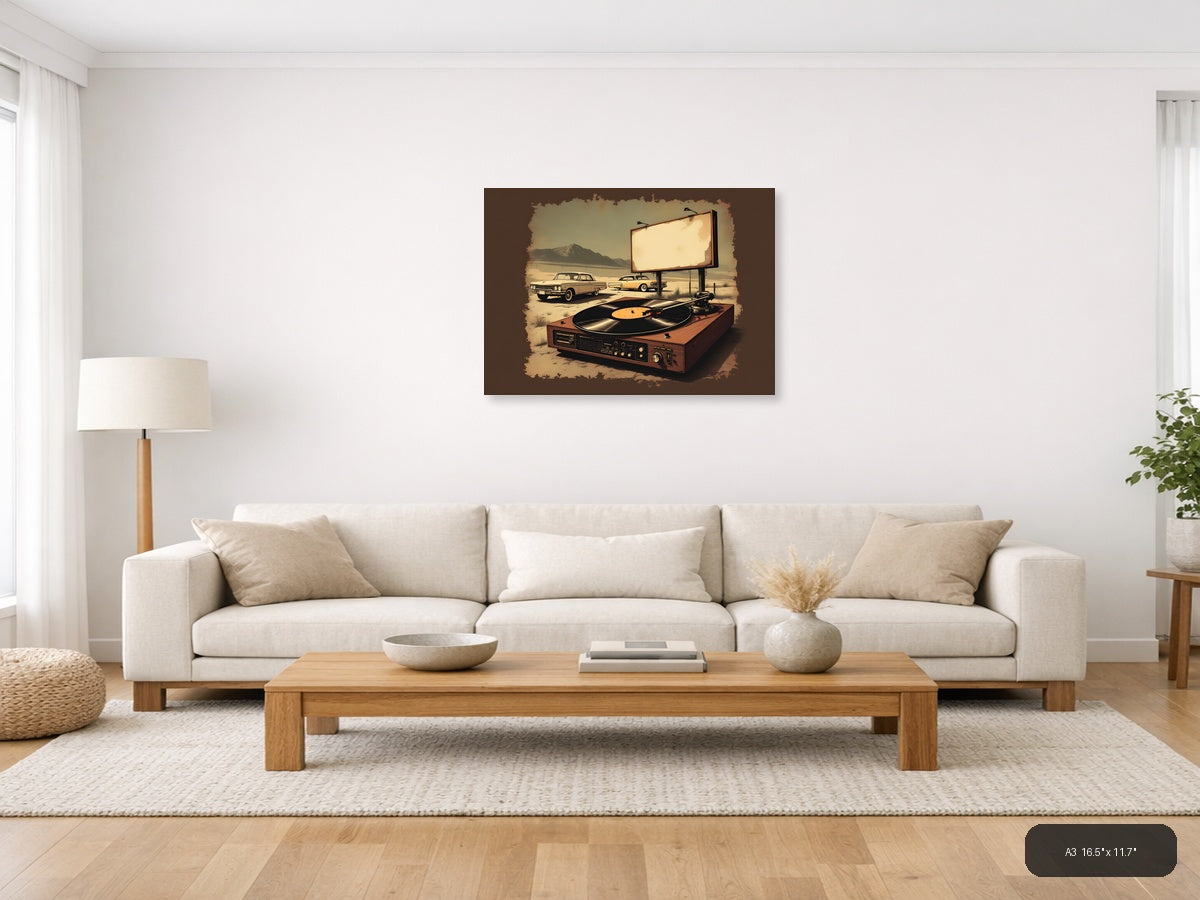 Vintage Drive-In Diner with Record Player Wall Art — A3 / Living Room