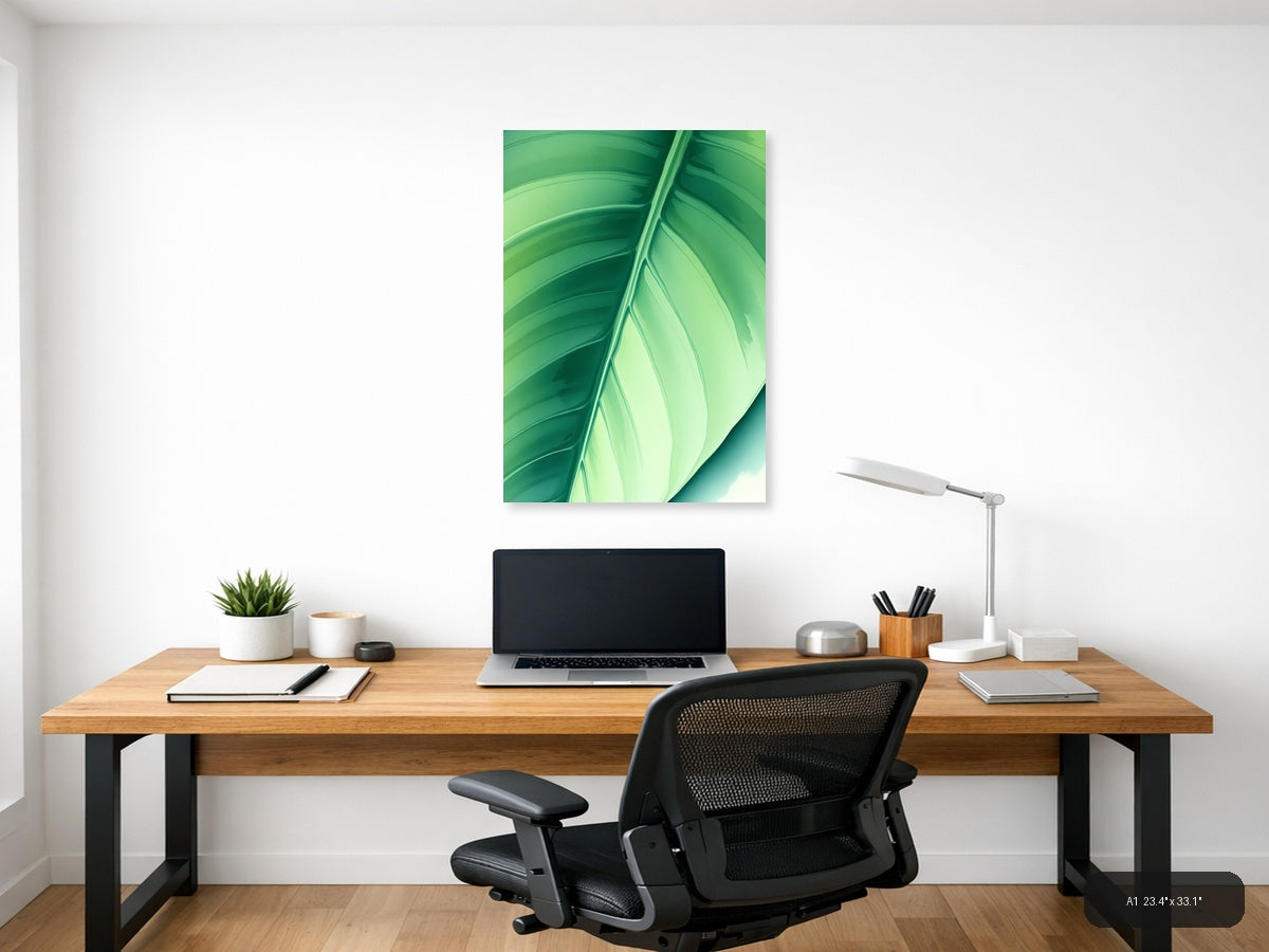 Green Leaf Watercolor Abstract Wall Art — A1 / Office