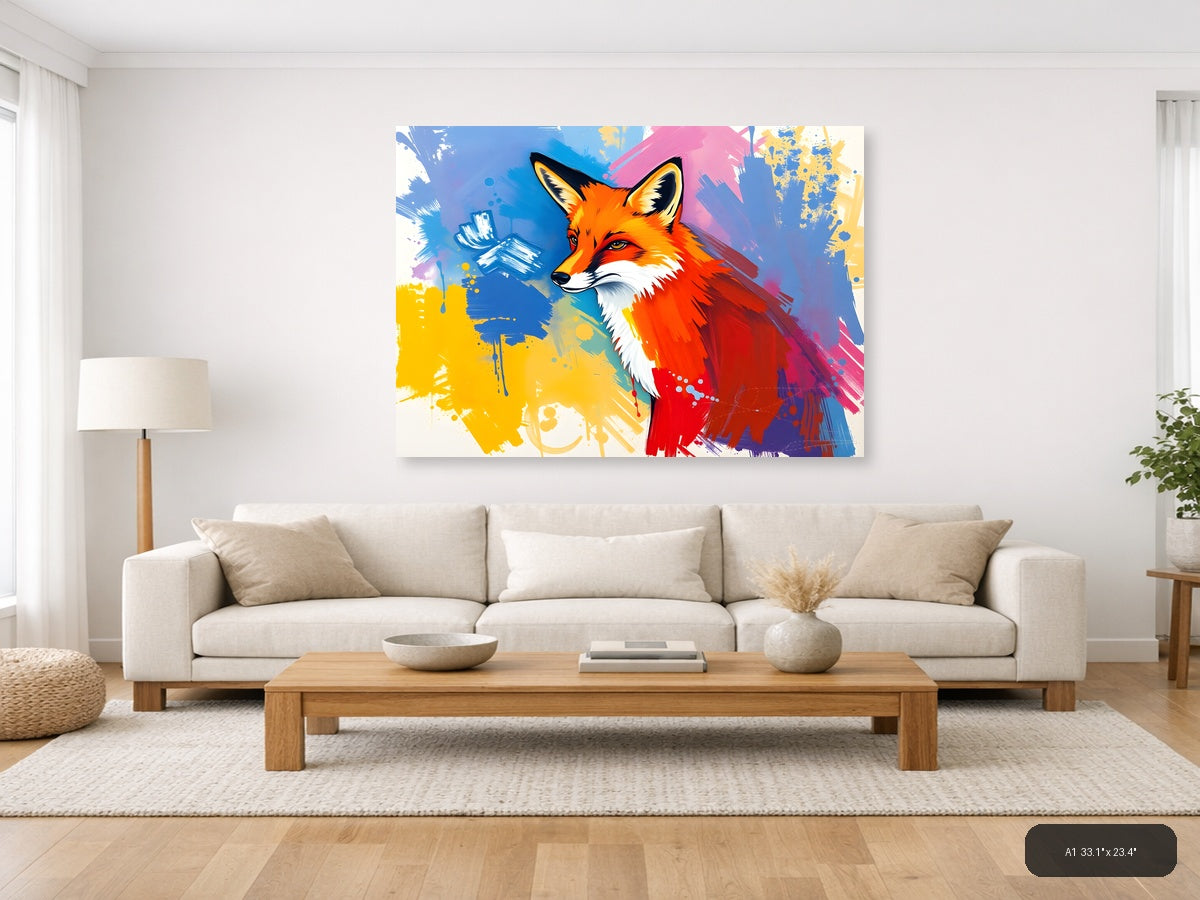 Vibrant Abstract Fox Portrait Splatter Wall Art — A1 / Living Room