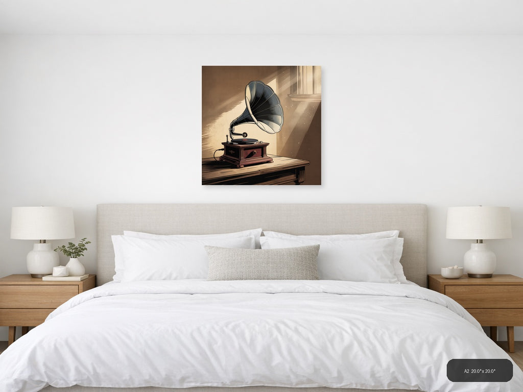 Vintage Gramophone with Sunlight - Square Wall Art — A2 / Bedroom