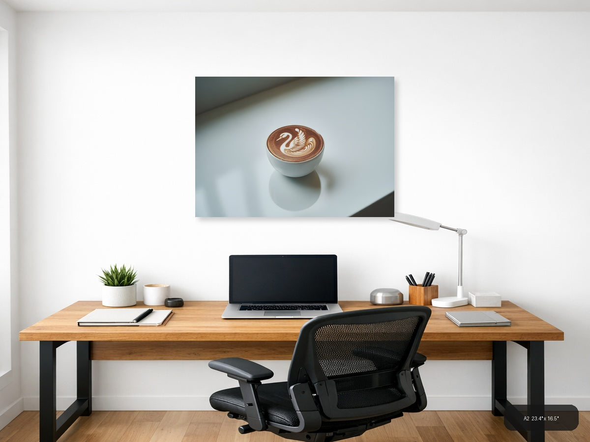 Minimalist Swan Latte Art Coffee Cup Wall Art — A2 / Office