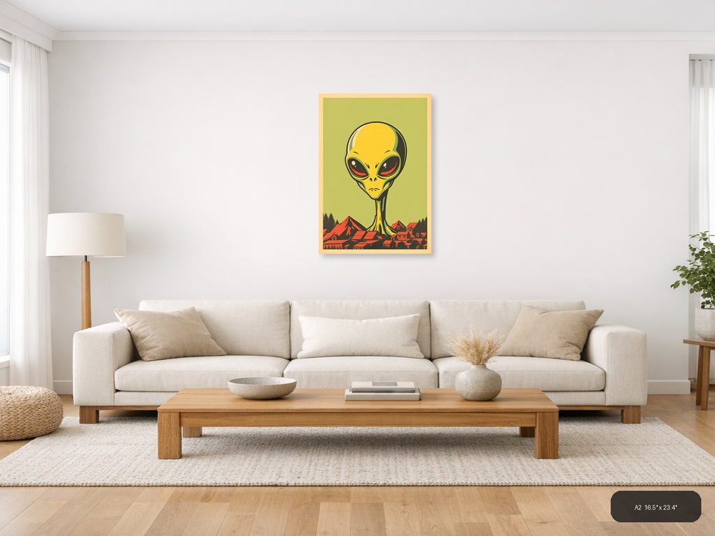 Vintage Alien Invasion Retro Pop Art Wall Art — A2 / Living Room