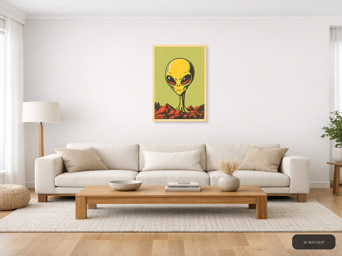 Vintage Alien Invasion Retro Pop Art Wall Art — A2 / Living Room