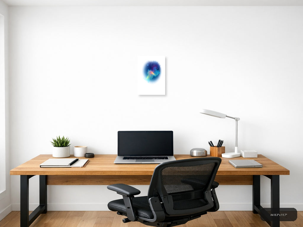 Minimalist Cosmic Nebula Blue Abstract Wall Art — A4 / Office