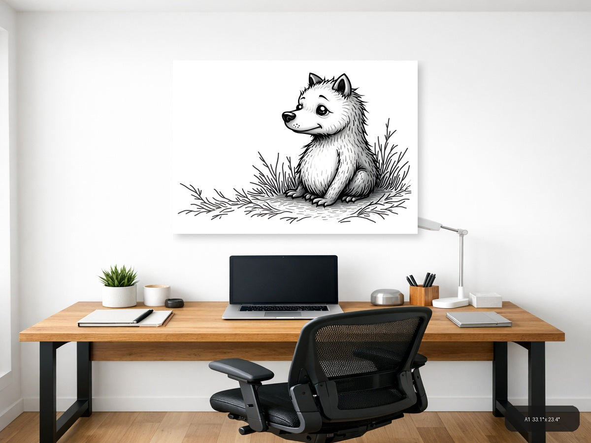 Cute Woodland Fox Line Art Illustration Wall Art — A1 / Office