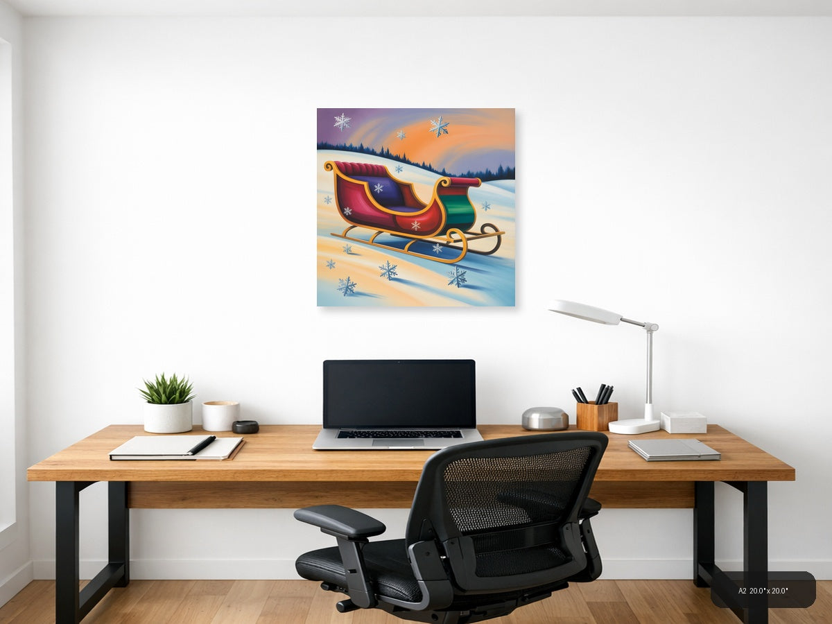 Santa's Sleigh Winter Landscape Abstract Wall Art — A2 / Office