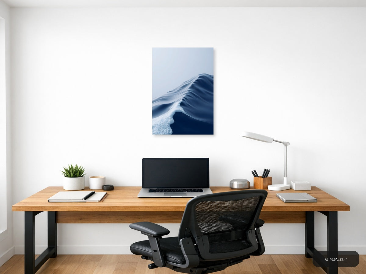 Minimalist Snow Dune Abstract Blue White Wall Art — A2 / Office