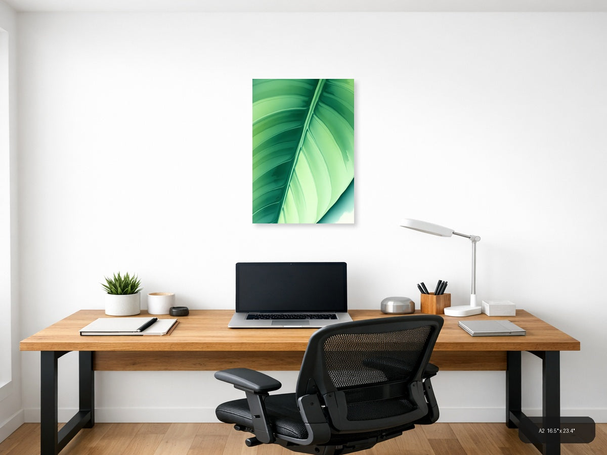 Green Leaf Watercolor Abstract Wall Art — A2 / Office